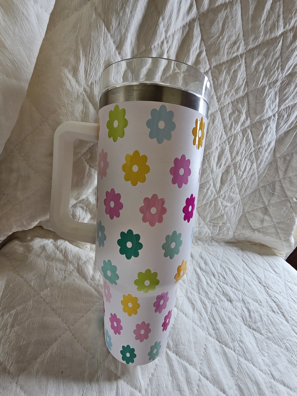 Insulated Tumbler - White with Multicolor Boho Flowers